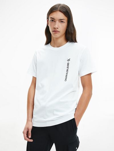 Calvin Klein Ruhák HU573885 | Calvin Klein Organic Cotton Vertical Logo Férfi Póló Világos Fehér